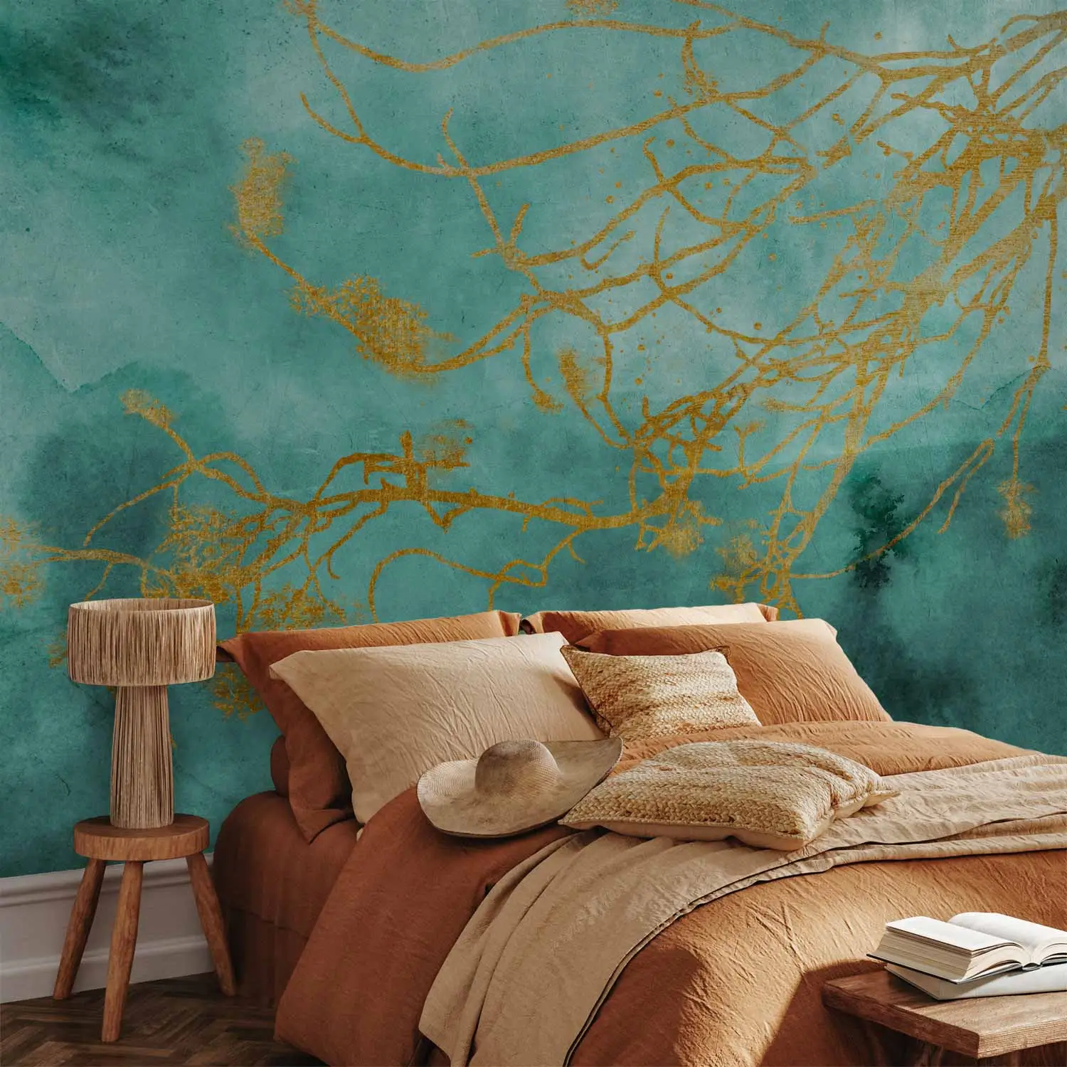 turquoise and gold wallpaper uk