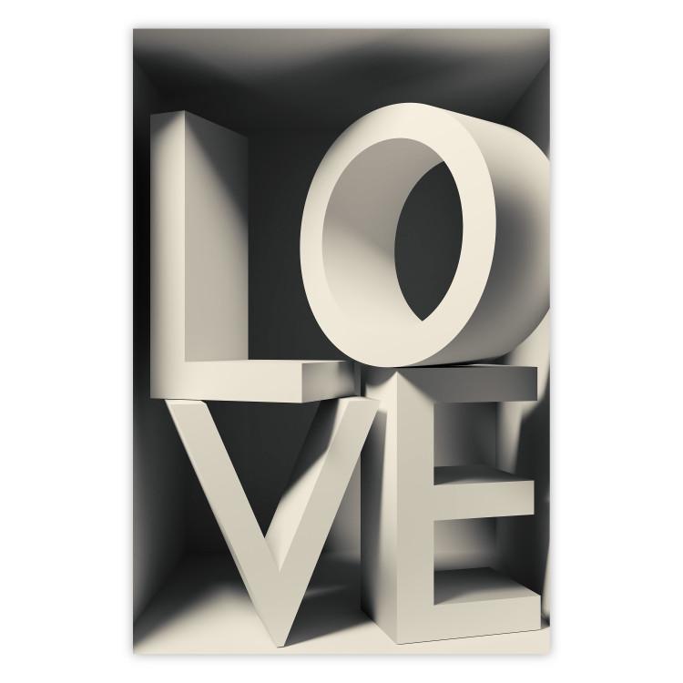 Poster Love in Grays - white texts with imitation of 3D effect on a light background