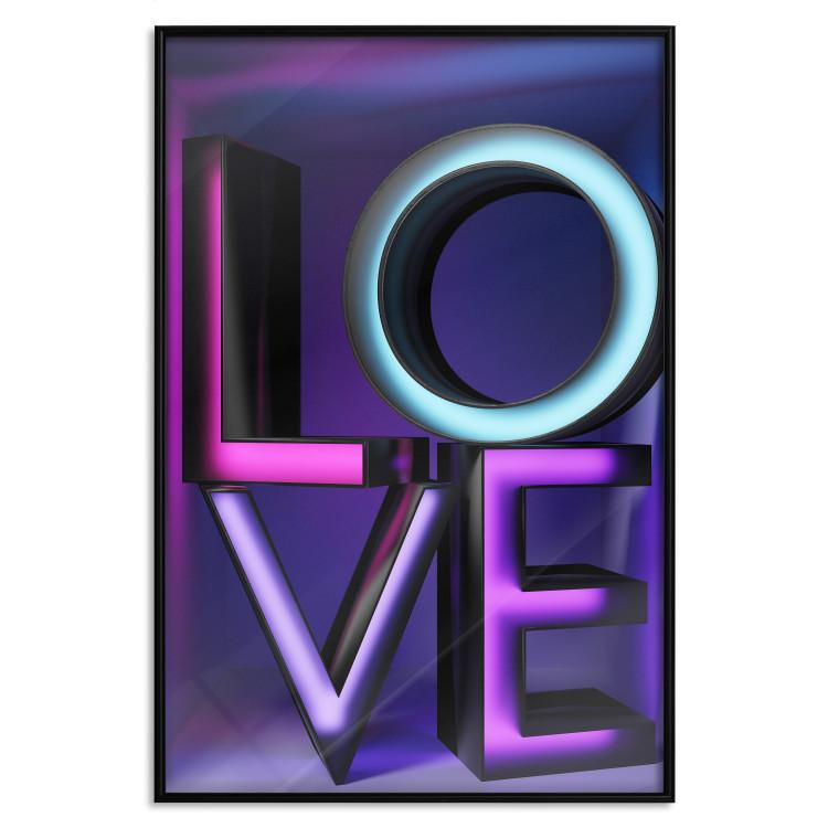 Poster Glassy Love - neon texts with imitation of 3D effect on a colorful background