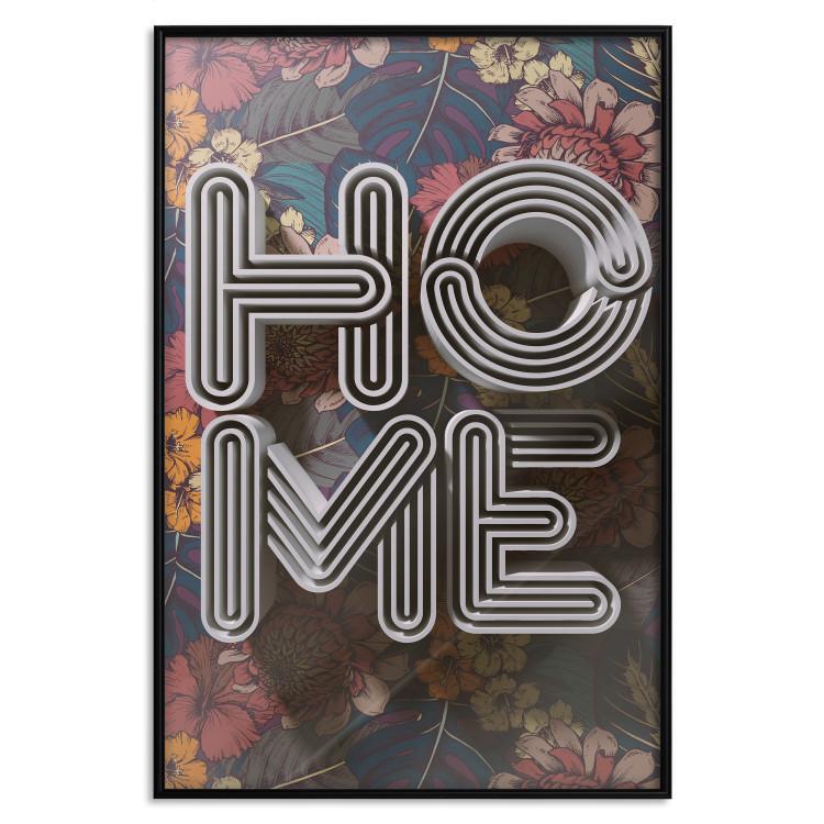 Poster Colorful Home - patterned texts with imitation of 3D effect on a flowery background