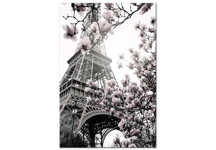Canvas Print Parisian Magnolias (1-piece) Vertical - spring flowers with tower background