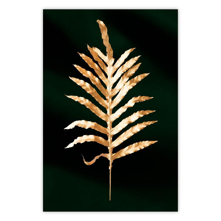 Poster Leaf of Happiness - golden plant composition on a dark green background