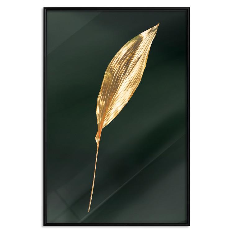Poster Charming Leaf - golden leaf composition on a dark green background