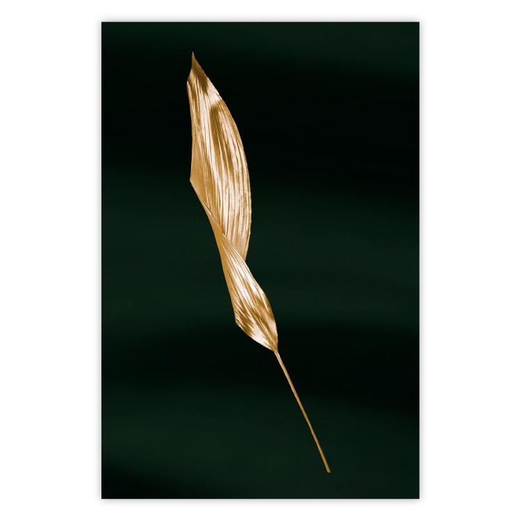 Poster Leaf in the Wind - golden leaf composition on a dark green background