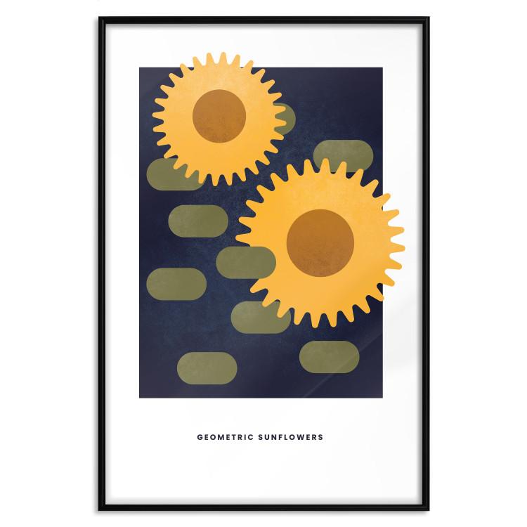 Poster Geometric Sunflowers - abstract yellow flowers on a dark background