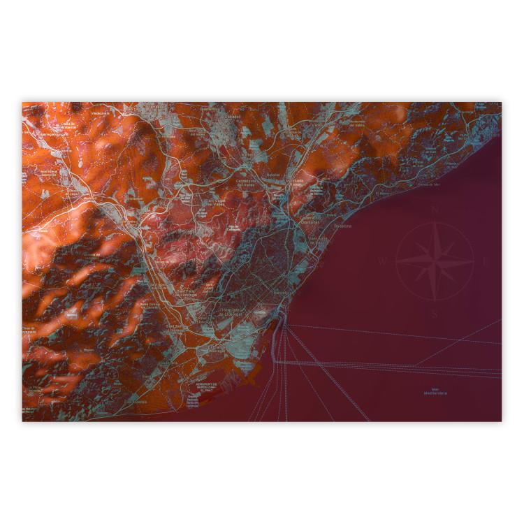 Poster Barcelona Vicinity - abstract and red composition of Barcelona map