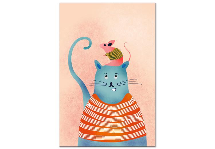 Canvas Print Good Friends (1-piece) Vertical - funny colorful cat and mouse