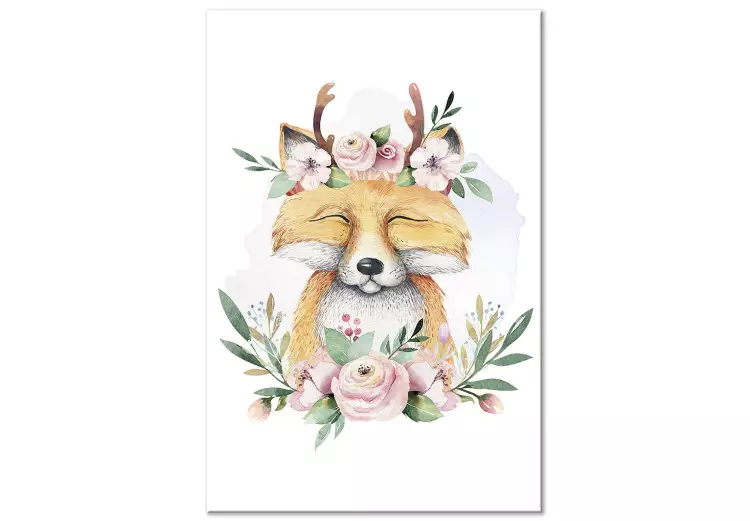 Canvas Print Forest Fox - Colorful illustration for children with flowers