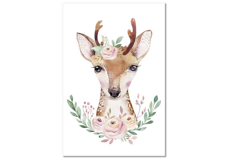 Canvas Print Deer with flowers - a colorful illustration with a pet for children