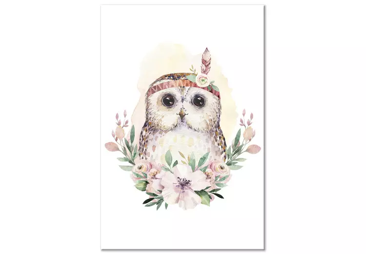 Canvas Print Owl with a headband - a colorful illustration inspired by fairy tales