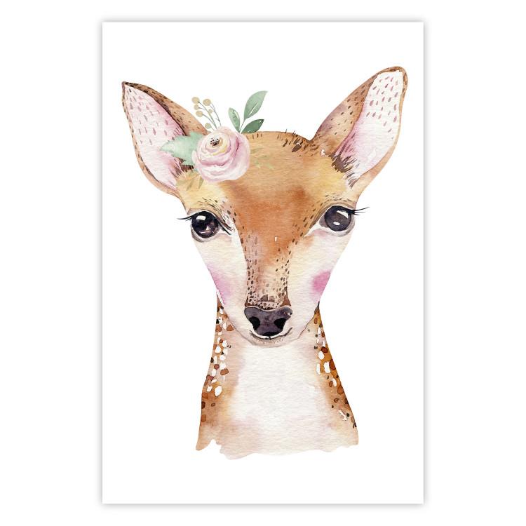 Poster Little Deer - funny portrait of an animal on a white contrasting background