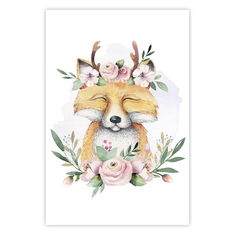Cleofas the Fox - natural composition of plants and animals on a white background