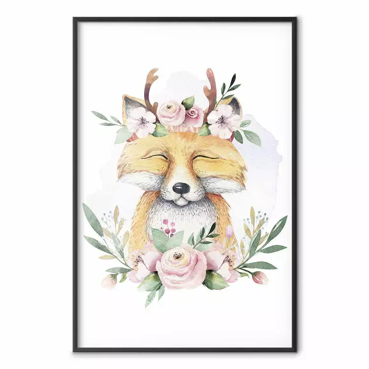 Cleofas the Fox - natural composition of plants and animals on a white background