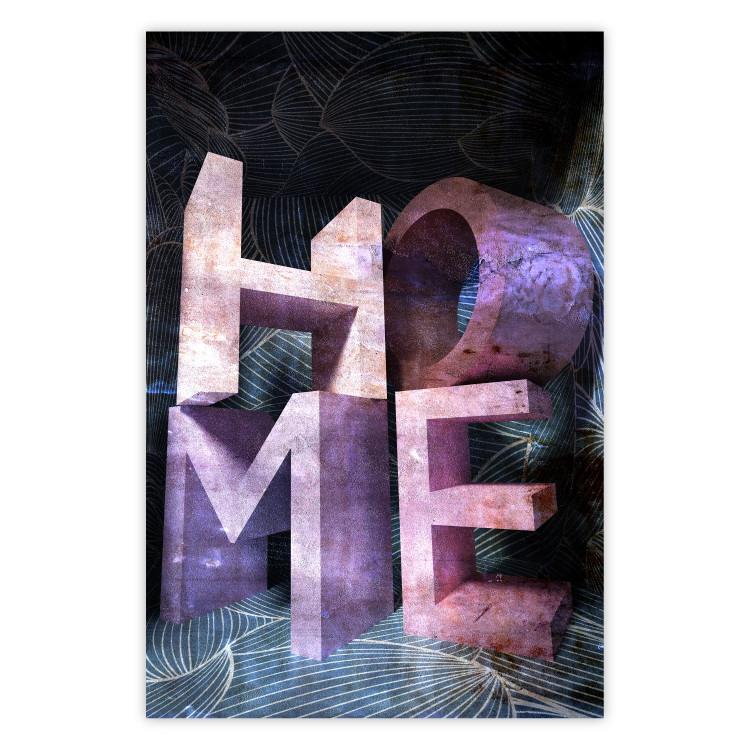 Poster Home in Violets - violet 3D text on an abstract background