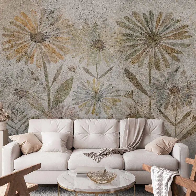 Flower family - floral motif with retro style flowers and texture