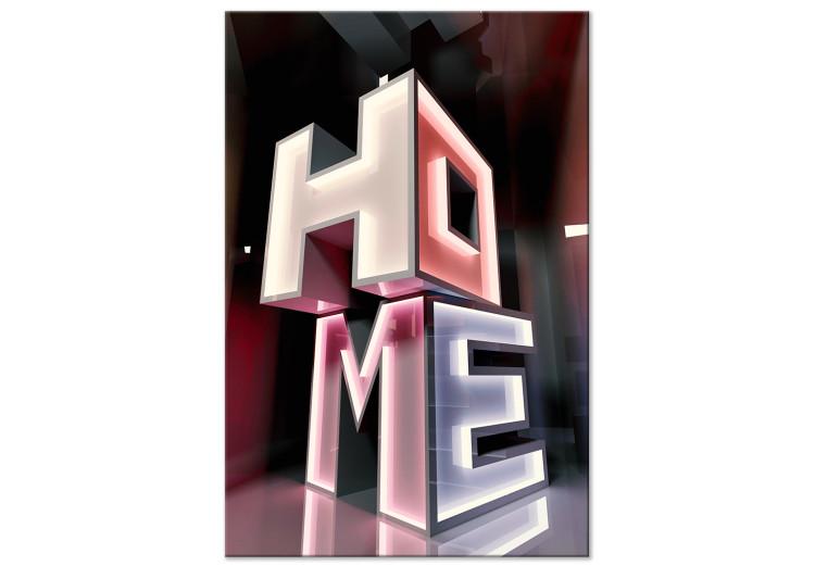 Canvas Print Neon inscription Home 3D - Pastel, geometric text in English