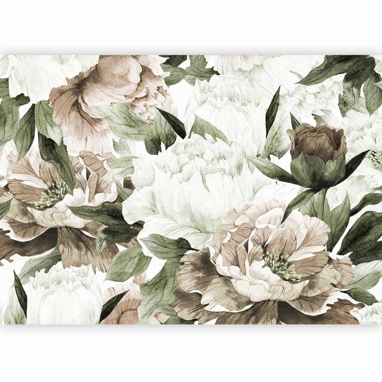 Flowers in bloom - floral motif composition with peonies and leaves