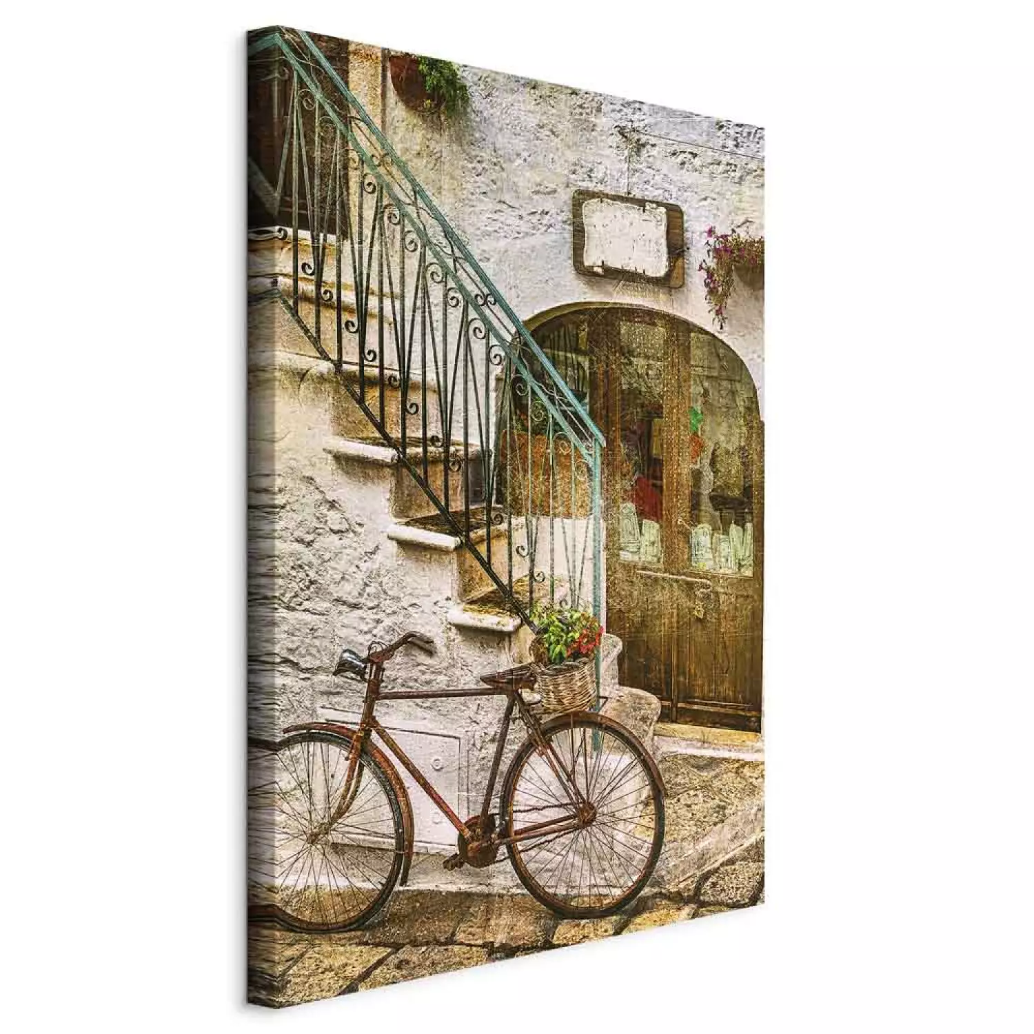 Bike on the stone stairs photography of the Italian town