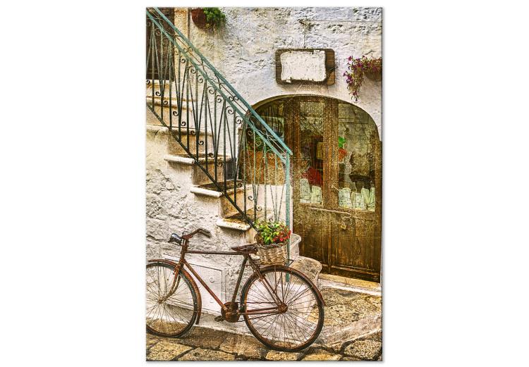 Canvas Print Bike on the stone stairs - photography of the Italian town