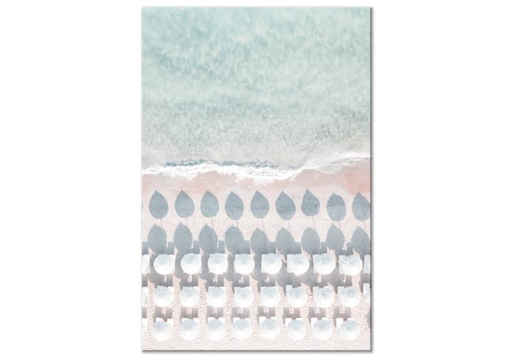 Canvas Print White umbrellas and sun loungers on the beach - pastel aerial view