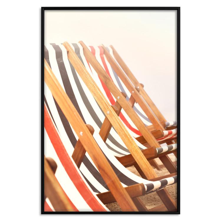 Poster Sunny Bathing - summer composition with colorful beach loungers