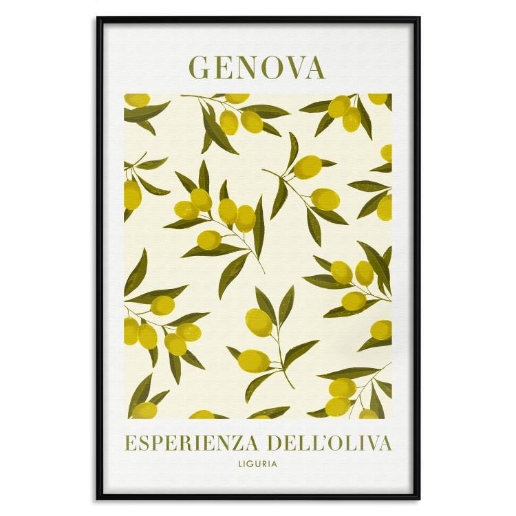 Poster Ligurian Olives - simple composition with small fruits and Italian writings
