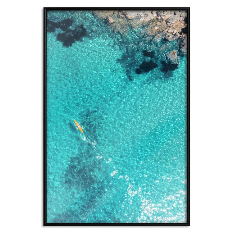Poster Turquoise Depths - seascape of the azure sea and brown coastal rocks