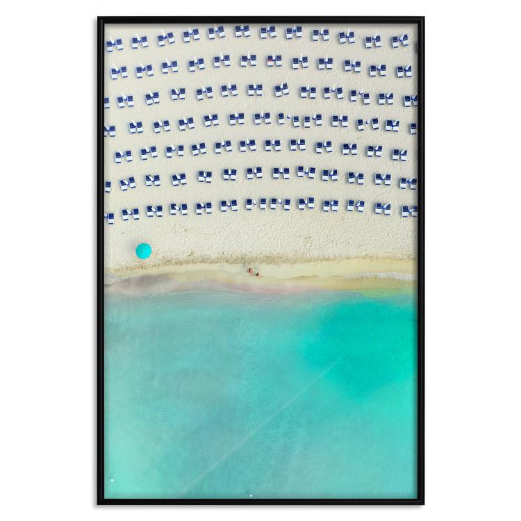 Poster Salento - bird's eye view of the sea and beach loungers on a sandy beach