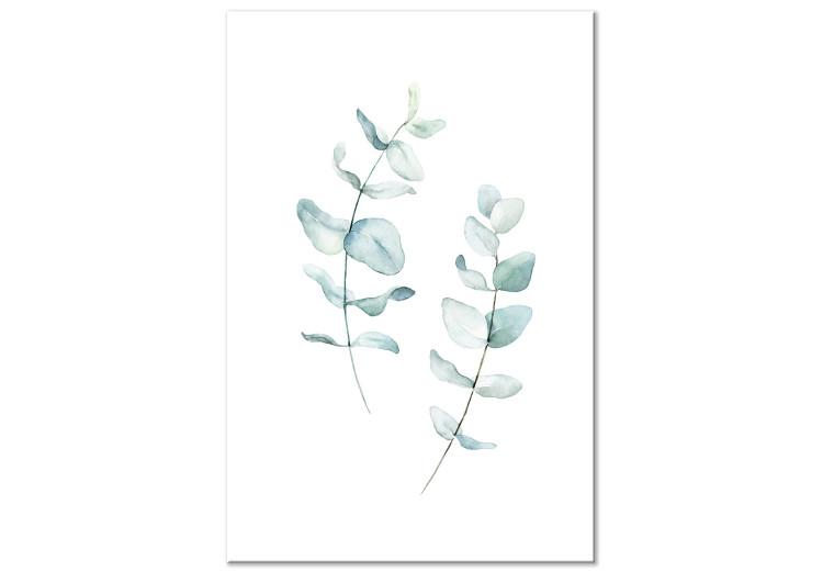 Canvas Print Two green twigs with leaves - a stylized watercolor composition