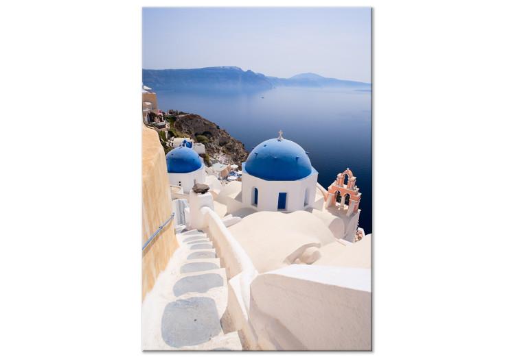 Sunny Santorini landscape - landscape with sea and Greek architecture