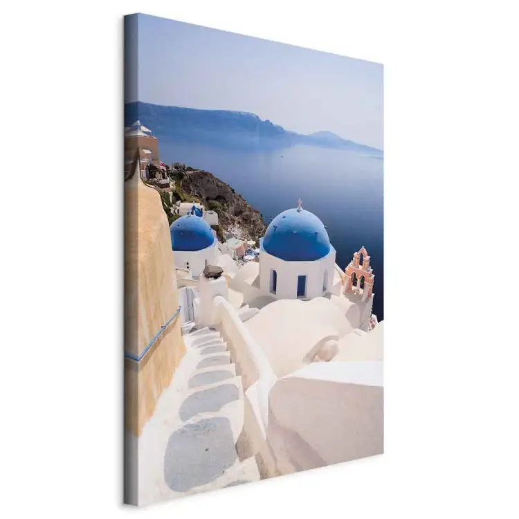 Sunny Santorini landscape - landscape with sea and Greek architecture