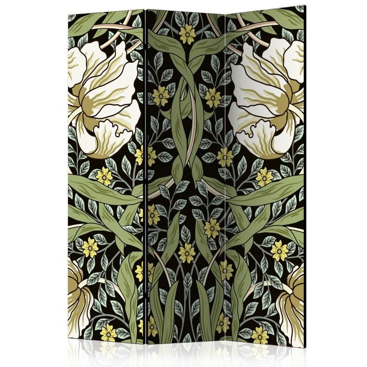 Room Divider Beauty of Sketch (3-piece) - unique composition of plants and flowers