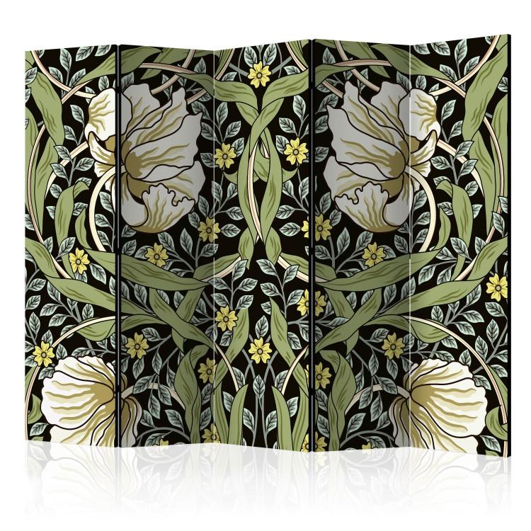 Room Divider Beauty of Sketch II (5-piece) - composition of flowers and green plants