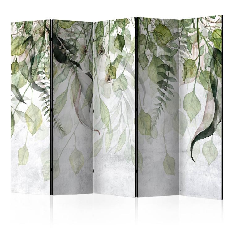Room Divider Carried by the Wind II (5-piece) - Delicate composition in leaves