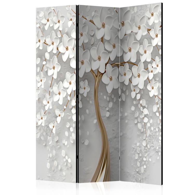Room Divider Magical Magnolia (3-piece) - White abstract with tree