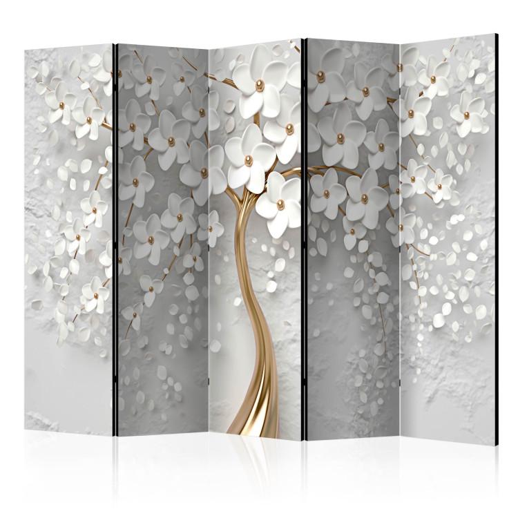 Room Divider Magical Magnolia II (5-piece) - Tree with white flowers