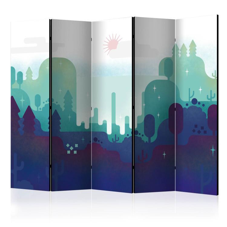 Room Divider Fairy Landscape II (5-piece) - Pattern in mountains and trees for children