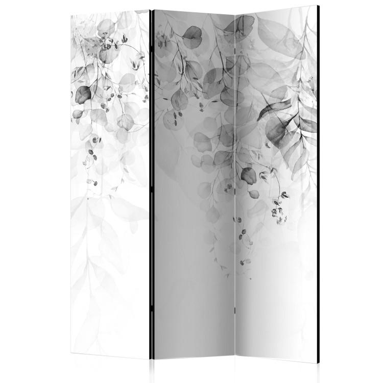 Room Divider Touch of Nature - Third Variant (3-piece) - Black and white leaves
