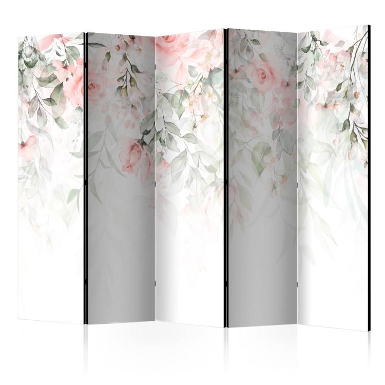 Room Divider Rose Waterfall - First Variant II (5-piece) - Flowers on white