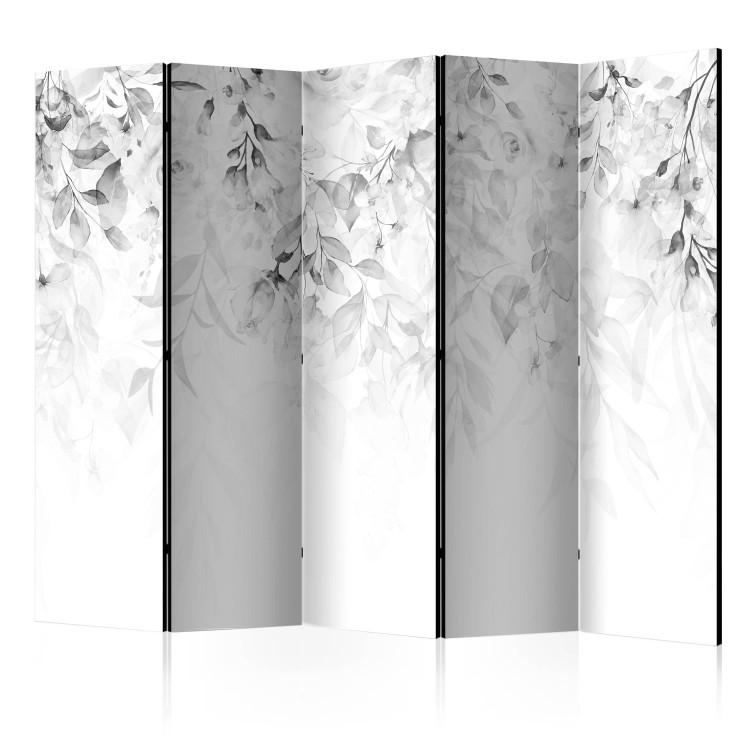 Room Divider Rose Waterfall - Third Variant II (5-piece) - Gray flowers on white