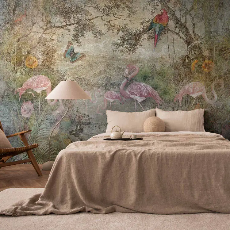 Wild fauna and flora - nature landscape with animals in retro style