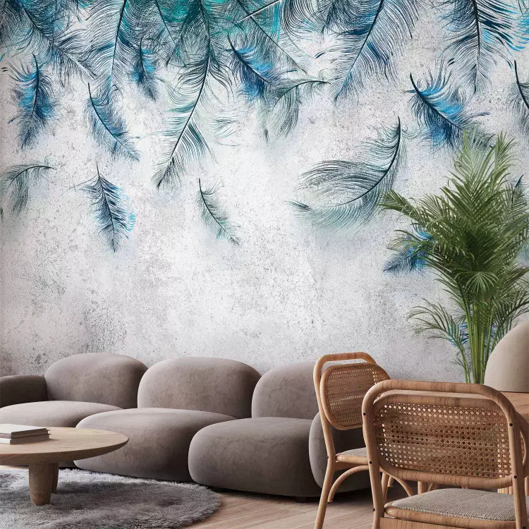 Sapphire feather rain - minimalist composition on concrete background