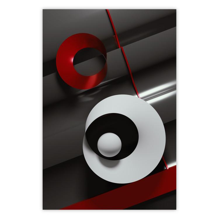Poster Ribbons - geometric abstraction with a hint of white and red color