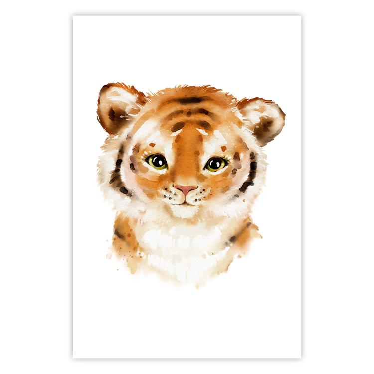 Poster Tiger Cub - a charming composition for children with a wild cat on a white background