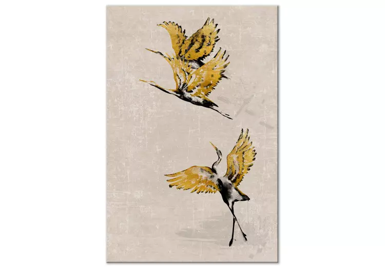 Canvas Print Golden cranes - a stylized japanese-style composition in beige