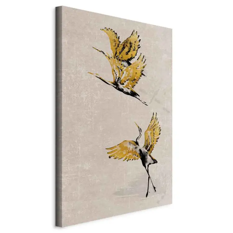 Golden cranes - a stylized japanese-style composition in beige