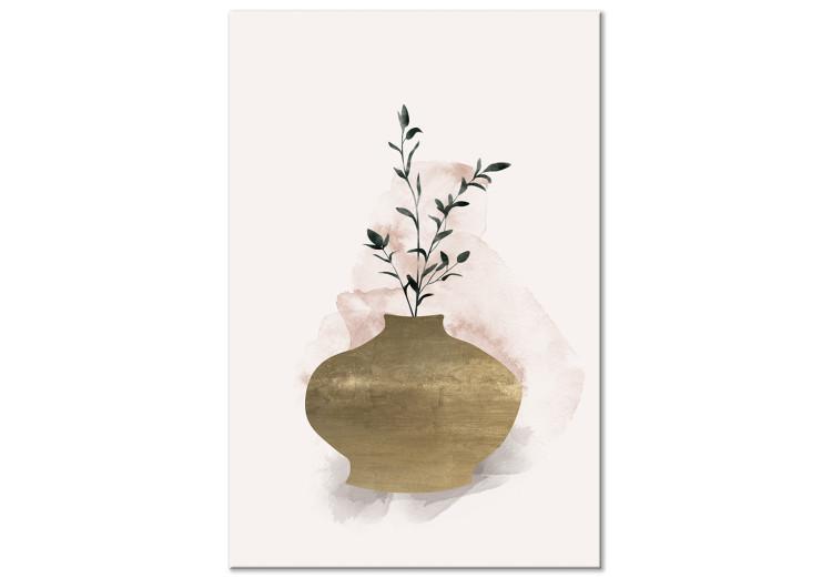 Canvas Print Brown Vase with Green Twig - Still Life in Scandi Boho Style