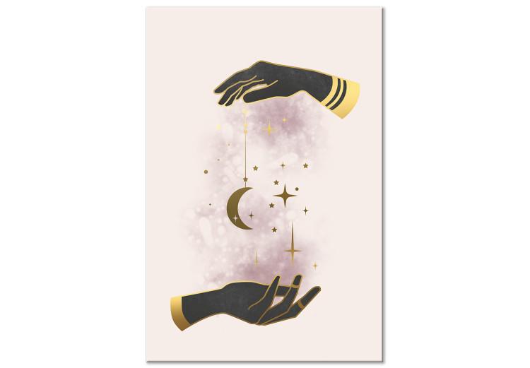 Canvas Print Stars and moon in hands - Golden and black elements