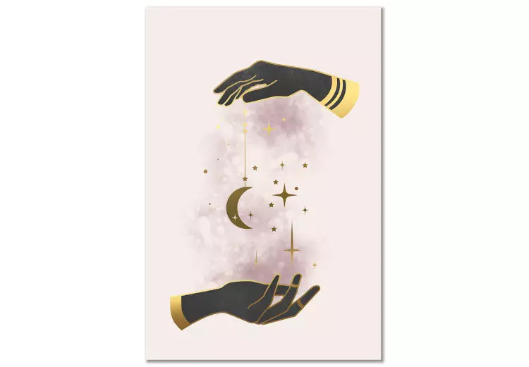 Canvas Print Stars and moon in hands - Golden and black elements