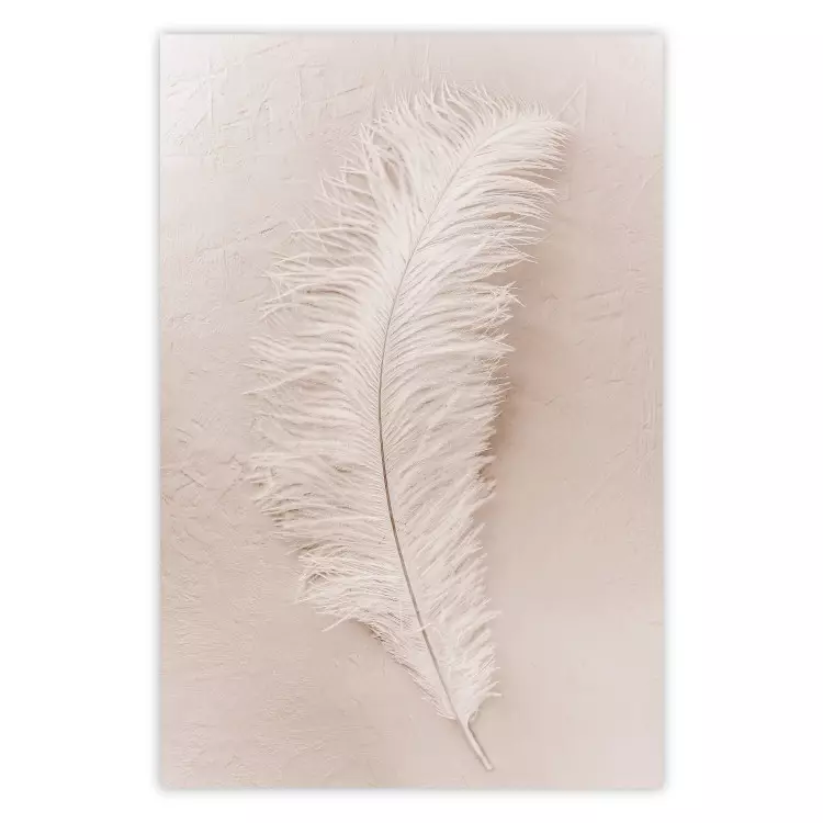 Quiet Memory - simple beige-pink composition with a bird feather
